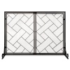 2-Panel Wrought Iron Geometric Fireplace Screen w/ Magnetic Doors - 44x33in