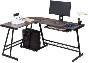 Classic L-Shaped Computer Gaming Desk with CPU Stand 