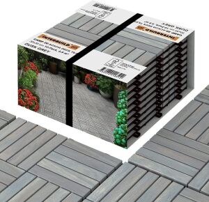 Interbuild Acacia Hardwood Interlocking Patio Deck Tiles, 12" × 12", Dusk Grey, 10 Pack