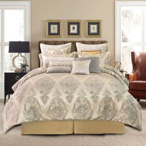 TOPLUXE 13-Piece Jacquard Damask Comforter Set, Rome, King Size 