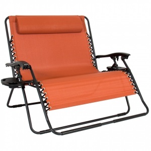 2-Person Double Wide Zero Gravity Chair Lounger w/ Cup Holders, Headrest