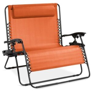 2-Person Double Wide Zero Gravity Chair Lounger w/ Cup Holders, Headrest