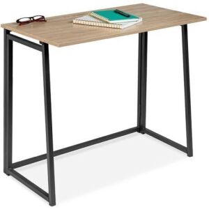 Folding Drop Leaf Office Desk w/ Wood Table Top, Back Shelf - 31.5in