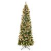 12' Pre-Lit Partially Flocked Spruce Pencil Tree w/ Berries, Pine Cones