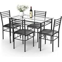 5 Piece Dining Table Set w/ Glass Table Top&nbsp;