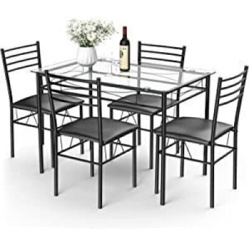 5 Piece Dining Table Set w/ Glass Table Top&nbsp;