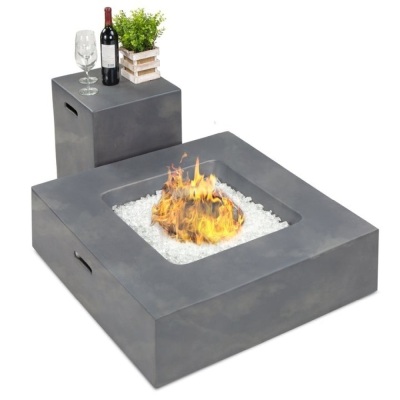 40,000 BTU Square Propane Fire Pit Table w/ Gas Tank Storage - 35x35in