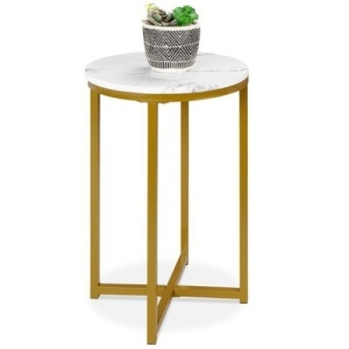 Round Coffee Side Table w/ Faux Marble Top, Metal Frame - 16in. Appears New