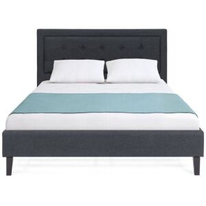 Upholstered Queen Platform Bed w/ Tufted Button Headboard, Steel Frame, Wood Support