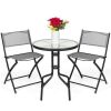 3-Piece Bistro Set w/ Glass Table, 2 Foldable Chairs