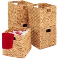 Set of 5 Collapsible Hyacinth Storage Baskets w/ Insert Handles&nbsp;