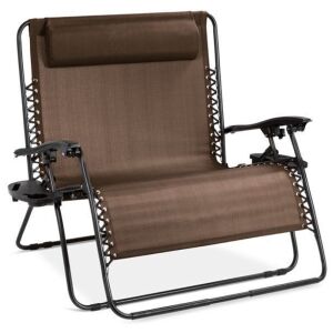 2-Person Double Wide Zero Gravity Chair Lounger w/ Cup Holders, Headrest