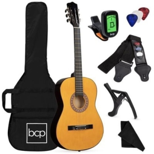 Beginner Acoustic Guitar Set with Case, Strap, Digital Tuner, Strings - 38in. Appears New