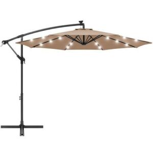 10ft Solar LED Offset Hanging Patio Umbrella w/ Crank Tilt Adjustment