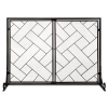 2-Panel Wrought Iron Geometric Fireplace Screen w/ Magnetic Doors -