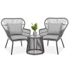 3-Piece Patio Wicker Conversation Bistro Set w/ 2 Chairs, Glass Top Table