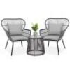 3-Piece Patio Wicker Conversation Bistro Set w/ 2 Chairs, Glass Top Table
