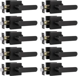 Probrico Square Passage Door Lever Handle Non-Locking Lockset for Hall or Closet Interior Doors, 10Pack