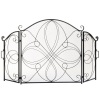 3-Panel Wrought Iron Metal Fireplace Screen Cover w/ Scroll Design - 55x33in