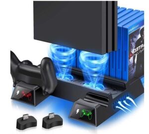 BEBONCOOL PS4 Vertical Stand Cooling Fan, Controller Charger Station for Dual Charging