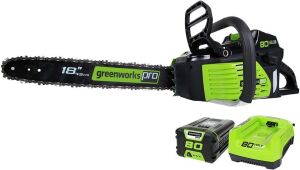 Greenworks Pro 80V 18-Inch Brushless Cordless Chainsaw, 2.0Ah Battery and Rapid Charger Included