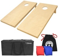 GoSports Solid Wood Premium Cornhole Set.&nbsp;Includes Set of 8 Corn Hole Toss Bags. E-Commerce Return. Appears New. Damaged Box. See Pics
