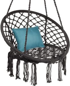 Cotton Macrame Hammock Hanging Chair Swing, Handwoven w/ Backrest