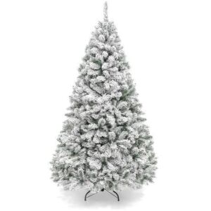 7.5' Premium Snow Flocked Artificial Pine Christmas Tree w/ Foldable Metal Base