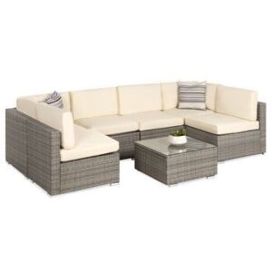 7-Piece Modular Wicker Sectional Conversation Set w/ 2 Pillows, Cover - Unsure if Hardware is Complete