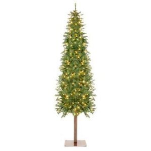 7.5' Pre-Lit Artificial Alpine Slim Pencil Christmas Tree w/ LED Lights, Stand