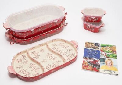 Temp-tations Floral Lace 6-Piece Baker Set with Cookbook