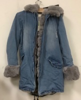 Womens Faux Fur and Denim Coat, M, Has a Security Tag, E-Commerce Return