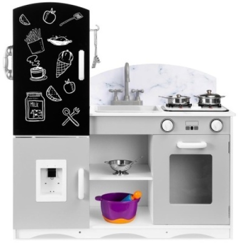 Kids Pretend Play Kitchen Cook Toy Set w/ Chalkboard, Sounds, Accessories
