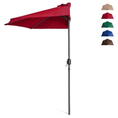 9ft Steel Half Patio Umbrella w/ 5 Ribs, Crank Mechanism