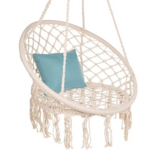 Cotton Macrame Hammock Hanging Chair Swing, Handwoven w/ Backrest