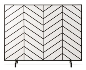 Single Panel Iron Chevron Fireplace Screen w/ Antique Finish - 38x31in, Appears New