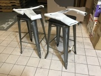 30" Metal Bar Stool with Wood Seat, New w/ Damage. See Pics - (1) Leg is Bent & Hardware to Attach Backs Missing