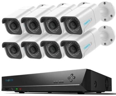 Reolink RLK16-800B8 4K 8MP Outdoor 8 Bullet PoE Security Camera System Kit with 16-Channel NVR, 3TB HDD