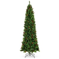 Pre-Decorated Spruce Pencil Christmas Tree w/ Berries, Pine Cones - 7.5ft