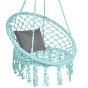 Cotton Macrame Hammock Hanging Chair Swing, Handwoven w/ Backrest