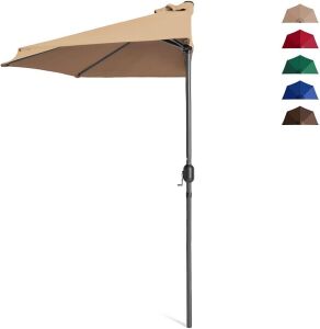 9ft Steel Half Patio Umbrella w/ 5 Ribs, Crank Mechanism, UV- and Water-Resistant Fabric 