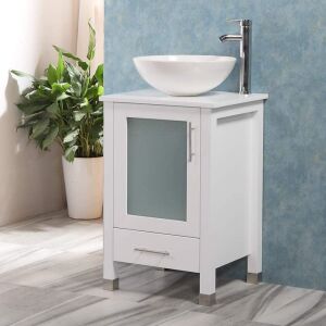 QIERAO 20" Bathroom Vanity Cabinet and White Ceramic Vessel Sink with Stainless Steel Faucet