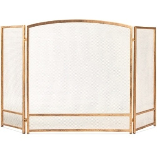 3-Panel Simple Steel Mesh Fireplace Screen w/ Rustic Worn Finish - 47x29in
