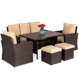 7-Seater Conversation Wicker Dining Table, Outdoor Patio Furniture Set - Missing Hardware for Box C