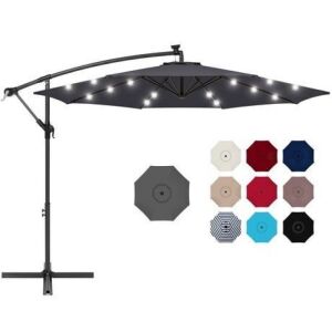 Solar LED Offset Hanging Patio Umbrella w/ Crank Tilt Adjustment - 10ft