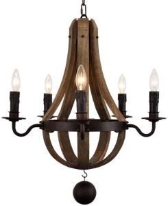 PHILOMENA American Rusted Wooden Pendant Lamp Antique Candle 