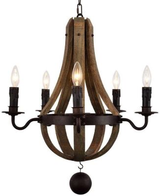 PHILOMENA American Rusted Wooden Pendant Lamp Antique Candle 