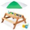3-in-1 Kids Sand & Water Table Outdoor Wood Picnic Table w/ Umbrella