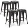 24in Set of 4 Stackable Modern Industrial Metal Counter Height Bar Stools, Bronzed Black