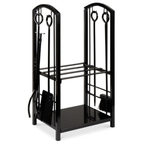 5-Piece Firewood Log Rack Holder Tools Set w/ Hook, Broom, Shovel, Tongs. Appears New&nbsp;